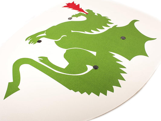 VAH - Stabiles, gebogenes Ritter Schild mit Drachen Motiv aus Pappelholz - großes Modell: 36/50cm