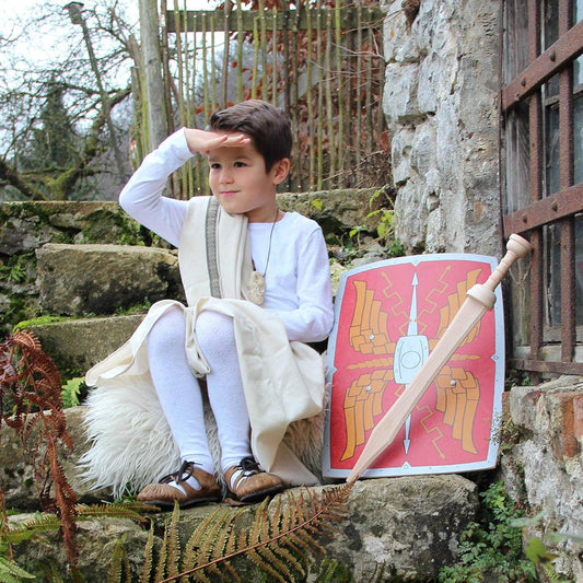 Scutum Alexius Stabiles, gebogenes Holz-Römer-Schild für den Legionär, Farbe: rot-Gold-grau