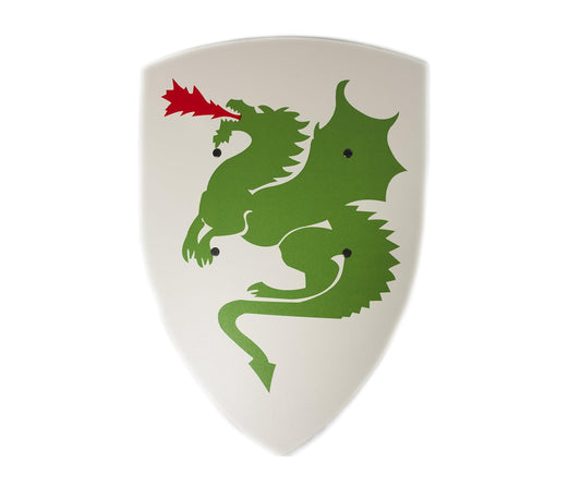 VAH - Stabiles, gebogenes Ritter Schild mit Drachen Motiv aus Pappelholz - großes Modell: 36/50cm