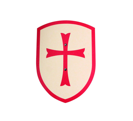 Schild mit beigem Hintergrund, rotem Rand und rotem Kreuz in der Mitte, vor weißem Hintergrund.