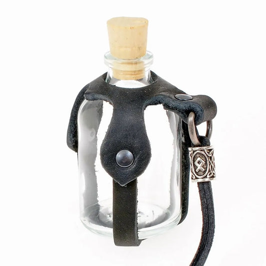Trankflasche "Rune" mit Leder-Halterung Braun o. Schwarz - 50 ml