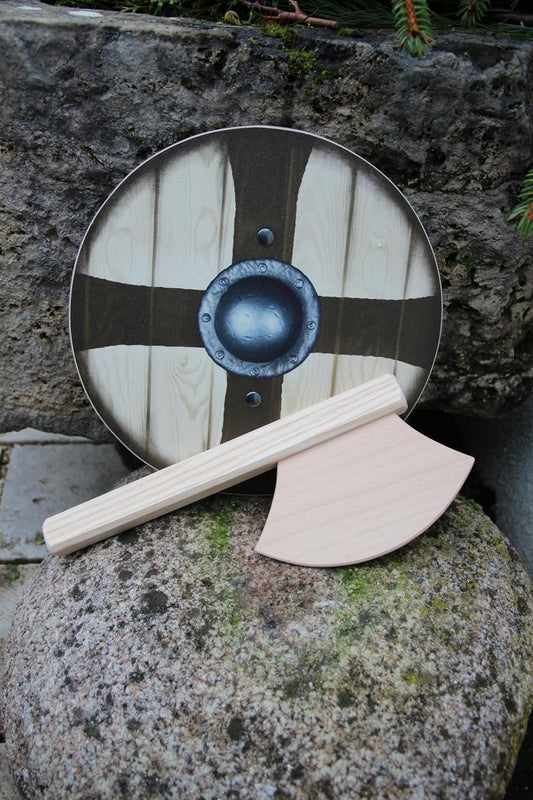 VAH - Ragnar Schild/Axt aus Holz, ideal für kleine Wikinger, Rollenspiel und Verkleidung