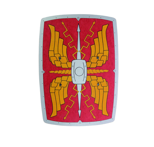Scutum Alexius Stabiles, gebogenes Holz-Römer-Schild für den Legionär, Farbe: rot-Gold-grau