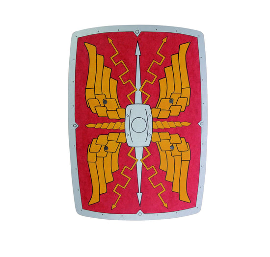 Scutum Alexius Stabiles, gebogenes Holz-Römer-Schild für den Legionär, Farbe: rot-Gold-grau