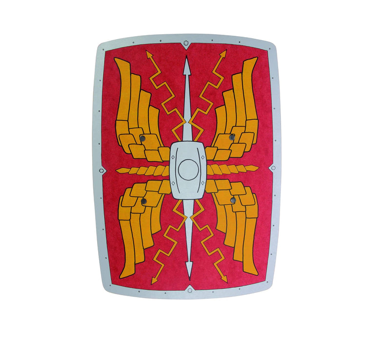 Scutum Alexius Stabiles, gebogenes Holz-Römer-Schild für den Legionär, Farbe: rot-Gold-grau