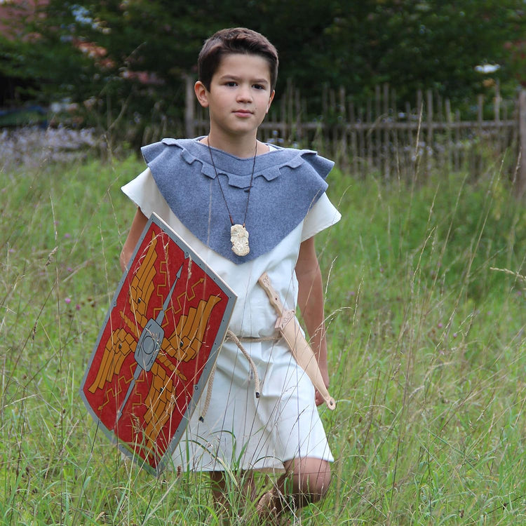 Scutum Alexius Stabiles, gebogenes Holz-Römer-Schild für den Legionär,  Farbe: rot-Gold-grau