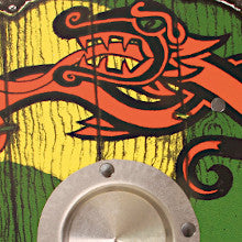 Wikingerschild Gelb-grün Rund 41cm aus Holz mit Metallbuckel