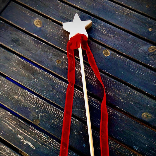 Feenstab Stern aus Holz mit einer Schleife Sternenstab Zauberstab