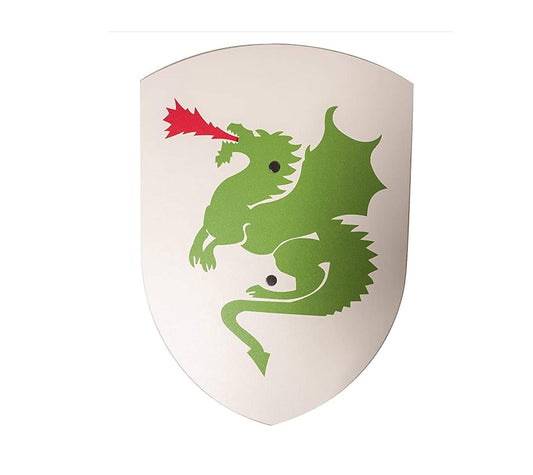 Stabiles, gebogenes Ritter Schild mit Drachen Motiv aus Pappelholz - kleines Modell: 27/37cm - Farbe: weiß [Unbedenkliche Farben | 1 genieteter Halteriemen aus Kunstleder