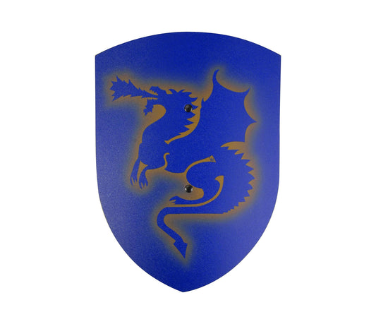 Ritterschild aus Holz Drache blau/Gold Schild