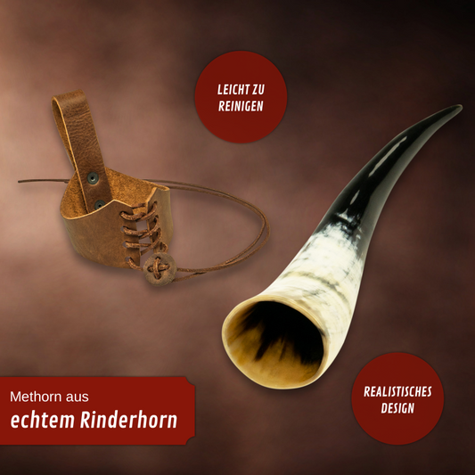 Trinkhorn - Rinderhorn & Gürtelhalter aus Leder 150 ml - 1500 ml