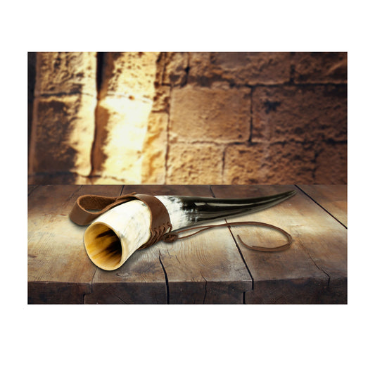 Trinkhornhalter Gürtelhalter aus festem Rindsleder für Trinkhorn ab 0,05-1,5L Braun