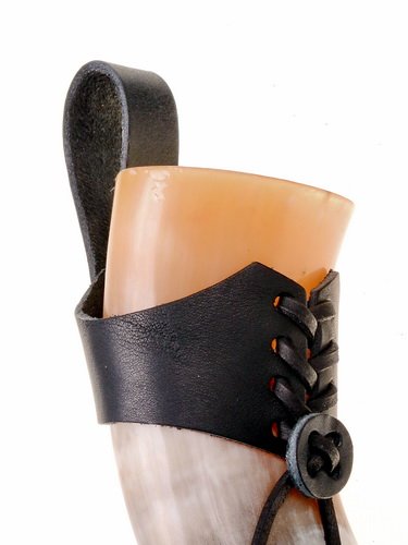 Trinkhornhalter Gürtelhalter aus weichem Leder für Trinkhorn ab 0,05-1,5L Schwarz