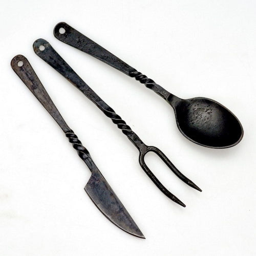 Essbesteck- 3-teilig Messer, Gabel, Löffel aus Eisen